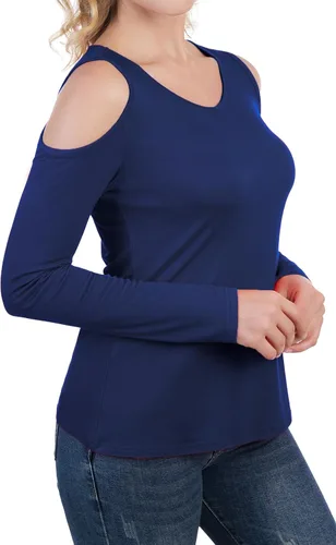 Vista 2 de Camiseta de manga larga con cuello en V y hombros descubiertos para mujer