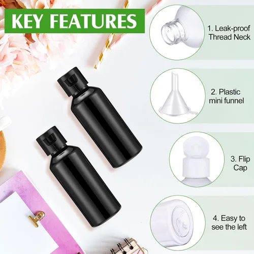 Vista 3 de Eccliy Paquete de 100 botellas de plástico de 2 onzas, botella de loción de viaje, botellas de plástico con tapas, recipientes pequeños de viaje