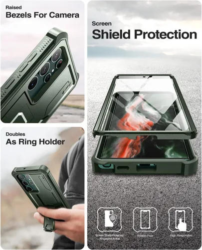 Vista 7 de Dexnor Funda para Samsung Galaxy S22 Ultra, [Protector de pantalla integrado y soporte] Protección de grado militar resistente de trabajo pesado a
