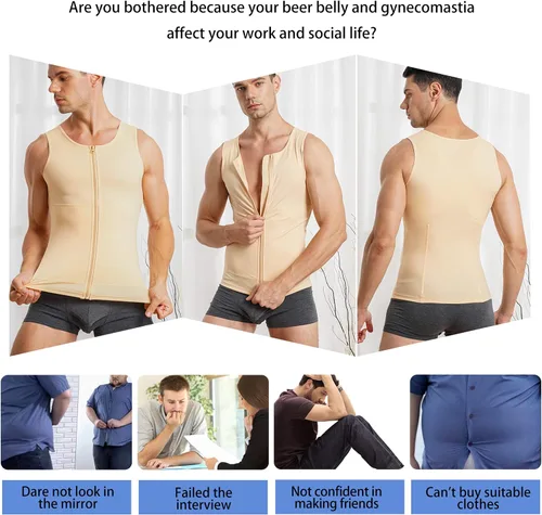 Vista 5 de Eleady Camiseta de compresión para hombre con cremallera para adelgazar el cuerpo, camiseta deportiva sin mangas