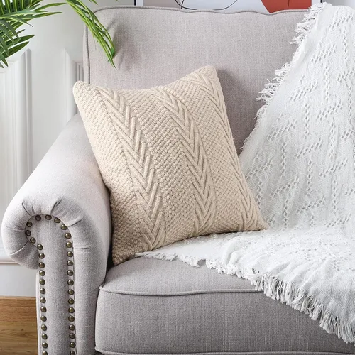 Vista 2 de MANDIOO Fundas de almohada decorativas de punto de algodón, suaves y acogedoras, fundas de cojín para exteriores, fundas de almohada modernas