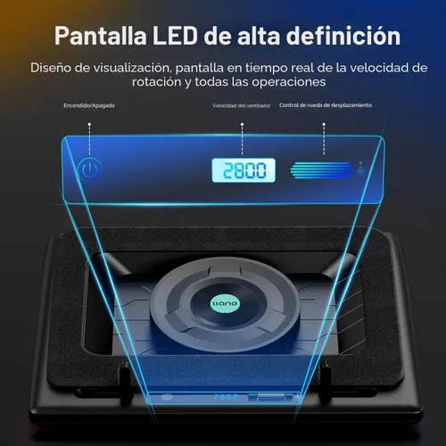 Vista 5 de llano Enfriador de laptop para videojuegos, soporte de almohadilla de refrigeración para laptop V12 con ventilador de 5.5 pulgadas, enfriamiento