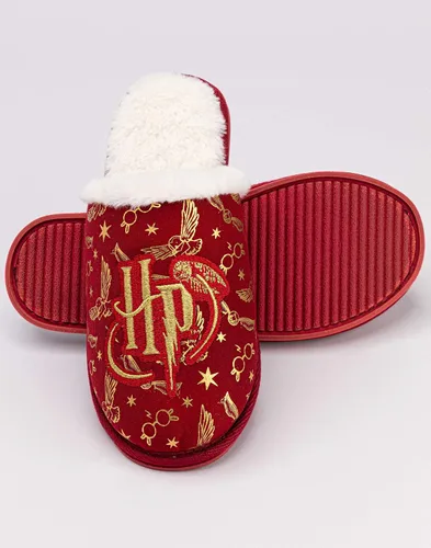Vista 5 de Harry Potter Pantuflas para niñas Zapatos de casa roja mullidos para niños Logotipo bordado dorado Hogwarts Calzado Mercancía Regalo