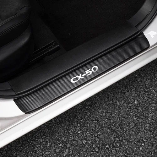 Vista 8 de LEXLEY Protector de umbral de puerta de cuero estilo fibra de carbono para Mazda 2023 2024 2025 2026 CX-50 CX50, protector de umbral de puerta