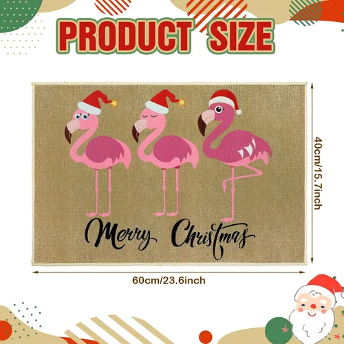 Vista 3 de 3 tapetes de puerta de Navidad de flamenco rosa de 23.6 x 15.7 pulgadas, flamenco rosa en sombrero de Papá Noel, decoración de interiores