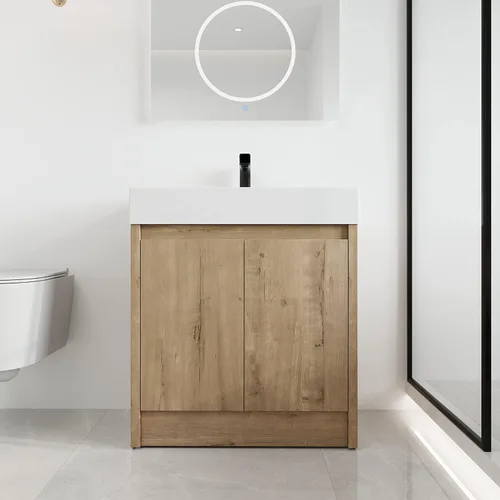 Vista 10 de Malwee Tocador de baño flotante de 18 pulgadas con fregadero, combo de tocador blanco moderno para baño pequeño, armario montado en la pared lateral