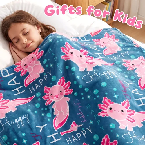 Vista 2 de ORDM Axolotl - Manta de regalo para niñas, manta que brilla en la oscuridad, juguete de ajolote, regalos de cumpleaños para niñas adolescentes