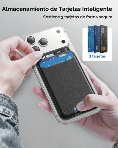 Vista 5 de TWZKG para cartera MagSafe, soporte de 3 tarjetas para funda de teléfono 2-Negro