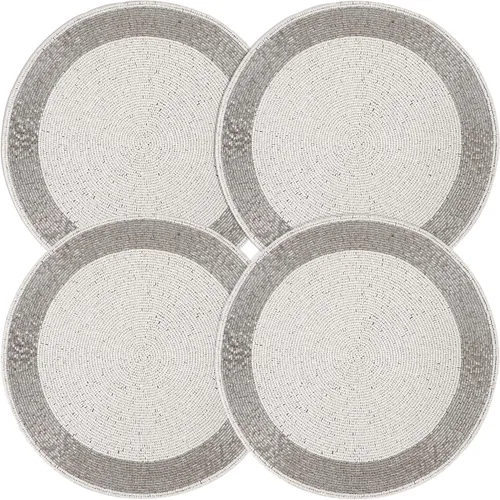 Vista 25 de Manteles individuales de 13 pulgadas con cuentas redondas para mesa de comedor - Manteles decorativos con cuentas de vidrio y respaldo de algodón