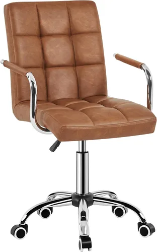 Vista 13 de Yaheetech - Silla de escritorio - Silla de oficina con brazos/ruedas para estudiantes, giratoria, de piel sintética, para computadora en casa