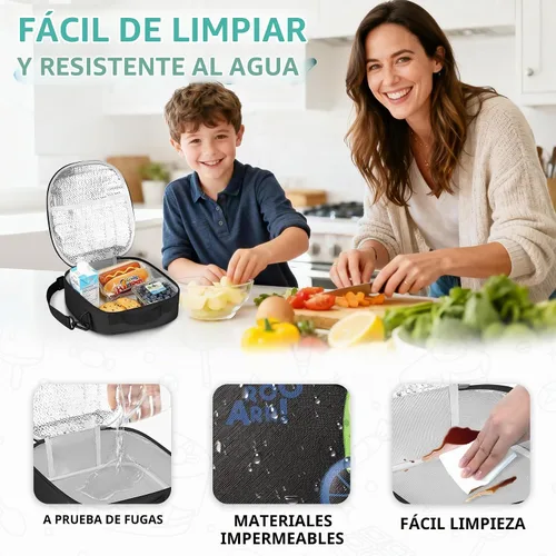 Vista 5 de Lonchera aislada para niños con correa de hombro ajustable impermeable, bolsa de almuerzo reutilizable para niñas y niños, bolsa térmica lavable