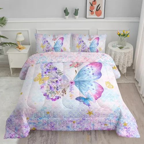Vista 27 de Axolotl - Juego de ropa de cama para niños con diseño de gatos de dibujos animados tamaño individual, juego de edredón con líneas degradadas y lindo