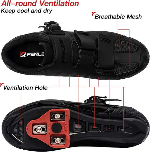 Vista 5 de FENLERN Zapatos de ciclismo para hombres y mujeres, compatibles con tacos Delta preinstalados para interiores, bicicleta de carretera, bicicleta