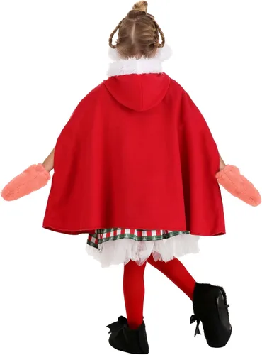 Vista 5 de Dr. Seuss The Grinch Cindy Lou Who Christmas Costume for Girls, Plaid Holiday Dress & Skirt with Red Cape