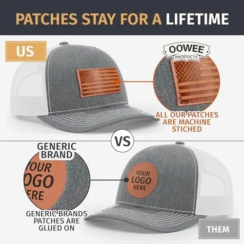 Vista 2 de Oowee - Sombrero de cuero con parche Bandera americana Richardson 112 Trucker Hat