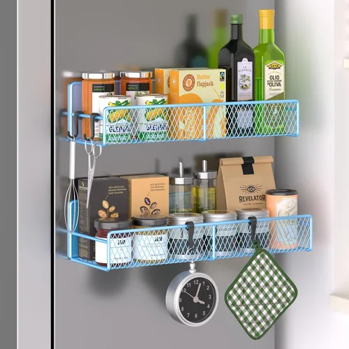 Vista 26 de Estante magnético para especias para refrigerador, paquete de 7 estantes magnéticos fuertes 100% de metal, organizador de especias con soporte