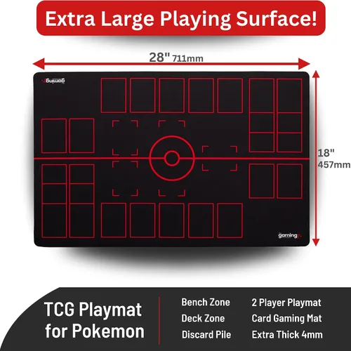 Vista 2 de The Gaming Mat Company Tapete de juego para 2 jugadores para juego de cartas coleccionables de Pokémon. 28 x 18 x 0.16 pulgadas, tapete de juego