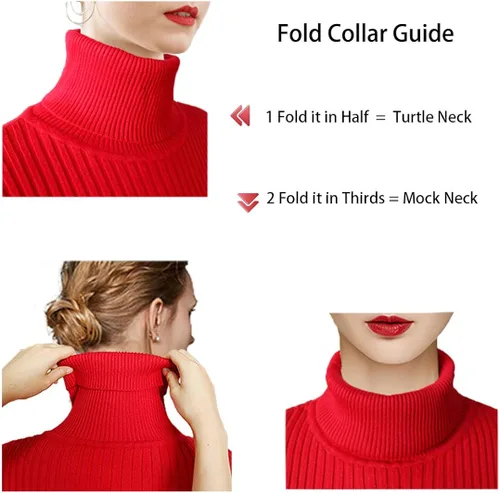 Vista 5 de v28 - Suéteres acanalados con cuello alto falso para mujer, diseño cálido de punto sexy, entallado y moderno sin botones