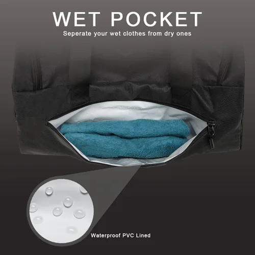 Vista 2 de Bolsa de gimnasio para hombres y mujeres, pequeña bolsa deportiva con bolsillo húmedo y compartimento para zapatos, bolsa de lona resistente al agua
