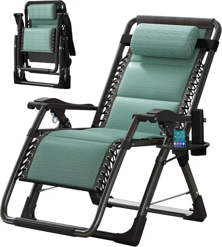 Vista 20 de Slsy Silla de gravedad cero, silla reclinable de salón con cojín y bandeja removibles para interior y exterior, silla reclinable plegable para patio
