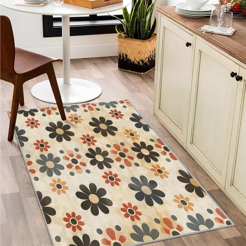 Vista 16 de Alfombra retro con flores, alfombra vintage de 2 x 3 pies, lavable antideslizante, para interiores, para entrada, entrada, cocina, mesita de noche