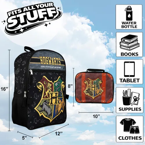 Vista 2 de Bioworld Harry Potter Hogwarts - Mochila infantil de 2 piezas de 16 pulgadas con kit de almuerzo inspirado en el baúl