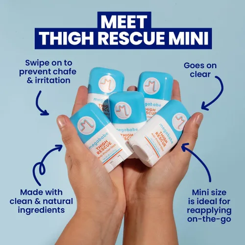 Vista 2 de Megababe Thigh Rescue Anti-Chafe Stick Mini Tamaño para viajes, ideal para llevar contigo Previene el roce y la irritación de la piel Para