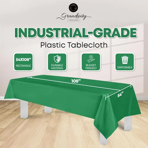 Vista 3 de Mantel de plástico de alta calidad - 54 in. x 108 pulgadas. Grandipity - Mantel rectangular (6 y 12 unidades), Verde