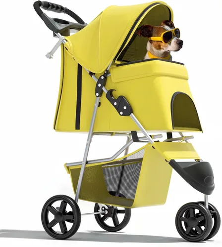 Vista 18 de Magshion Cochecito para mascotas de 3 ruedas, cochecito de viaje plegable para perros y gatos pequeños y medianos (hasta 33 libras), transportador