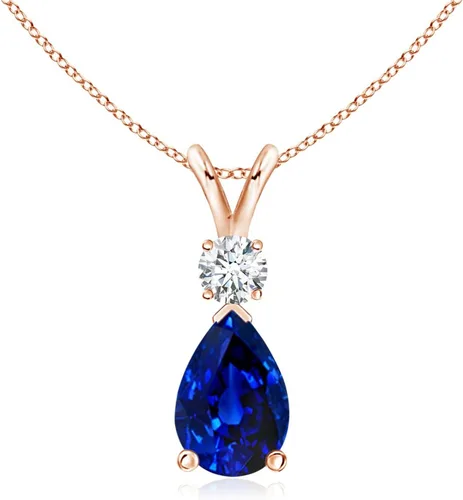 Vista 28 de Angara Colgante de lágrima de zafiro azul natural con diamante en plata/oro macizo de 14 quilates/platino Cumpleaños, compromiso, aniversario