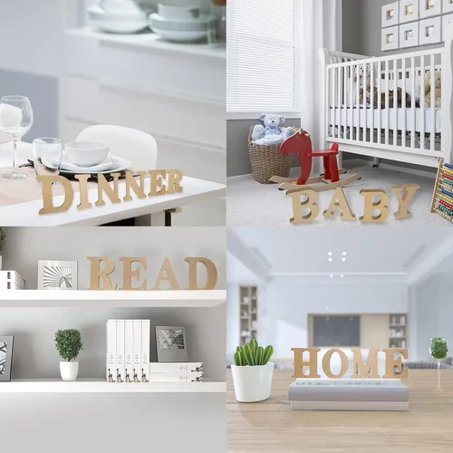 Vista 7 de AOCEAN Letras de madera diseñables de 4 pulgadas, letras de madera sin terminar para decoración de pared, letras decorativas de pie en rodajas