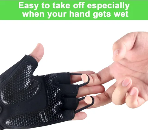 Vista 7 de GEZVOC Guantes de ciclismo para hombres y mujeres con almohadilla absorbente de golpes, agarre extra, ajuste flexible y cómodo, peso ligero, guantes