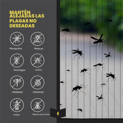 Vista 4 de Puerta mosquitera magnética manos libres, resistente, protector de malla de puerta de mosquitero autosellado, apto para mascotas y niños, hebilla