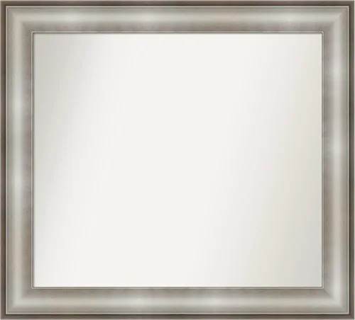 Vista 479 de Amanti Art Espejo de baño plateado para sobre el fregadero, 28 x 37 pulgadas, elegante espejo rectangular de peltre cepillado, marco de madera