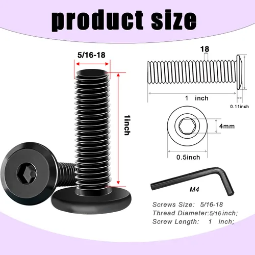 Vista 2 de Taiss 10 piezas de tornillos de cabeza hexagonal de 5/16-18x1, pernos para muebles, tornillos para muebles de acero inoxidable 304, pernos de 1/4
