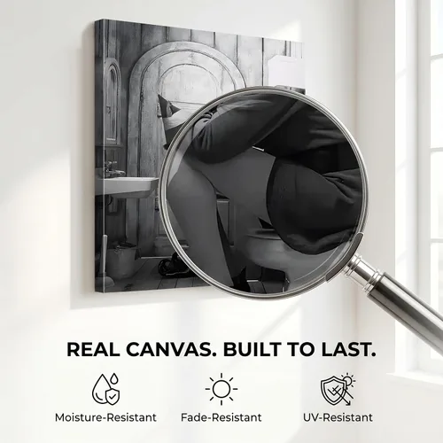 Vista 3 de B.B.F MAKE Arte de Pared Divertido en Lienzo Enmarcado Decoración de Baño Póster de Películas de Elfos de Comedia en Blanco y Negro Pintura al Óleo