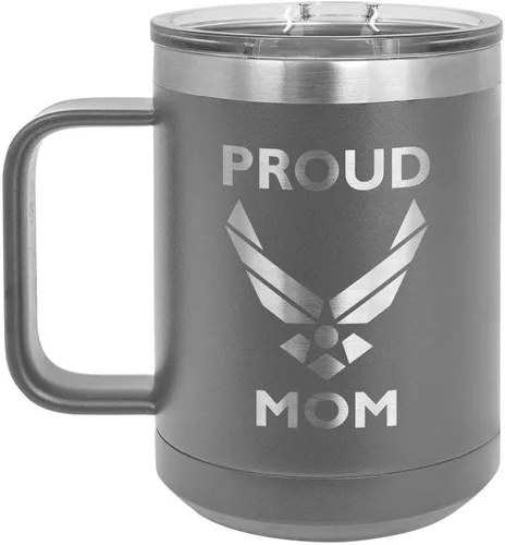 Vista 12 de PROUD AIR FORCE MOM BLACK Taza de café de 15 oz con tapa deslizante Taza de café de viaje aislada Ideas de regalo del día de la madre de hijo