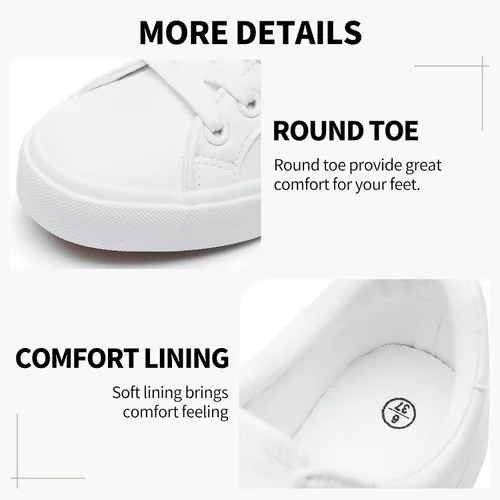 Vista 3 de SERNIAL Zapatos de tenis blancos para mujer, zapatillas de deporte de cuero PU zapatos casuales para caminar para mujer