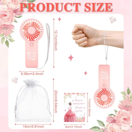 Vista 3 de Mini ventiladores de mano para quinceañera, 25 unidades, color rosa Membrillo rosa