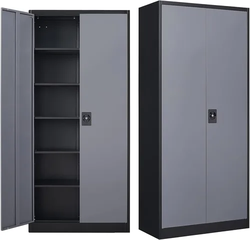 Vista 9 de MIIIKO Gabinete de Metal para Almacenamiento, Gabinete de Almacenamiento de Acero Alto con Puerta con Cerradura y 5 Estantes, Organizador de Negro