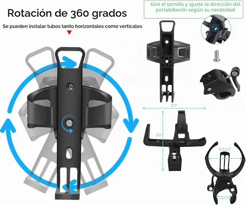 Vista 3 de Paquete de 2 soportes para botellas de bicicleta, soporte universal para botella de agua, soporte para botella de agua para bicicleta, cochecito