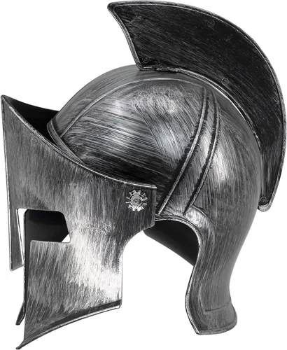 Vista 3 de Accesorio de disfraz de casco de gladiador espartano romano antiguo de plástico para juego de batalla Halloween Cosplay LARP plateado
