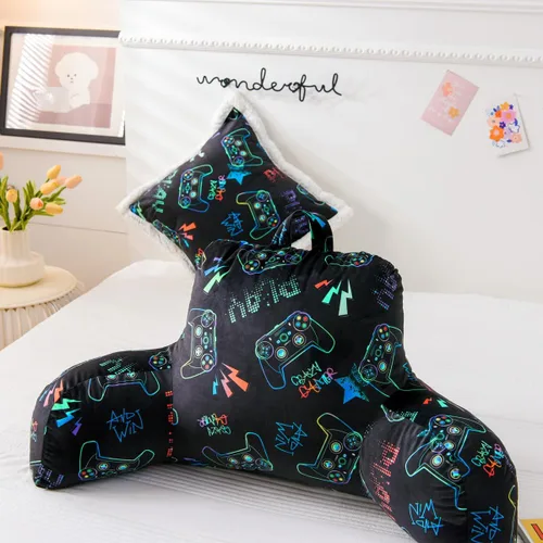 Vista 2 de NTBED Almohada para Leer con Control de Video Juego Impreso, Almohada de Cuña para Cama con Respaldo y Brazos, Almohada de Soporte para la Espalda
