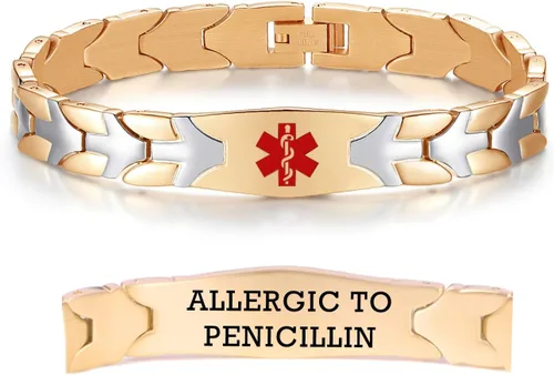 Vista 65 de LinnaLove Pulseras de alerta médica de pez volador para hombres y mujeres, pulseras médicas de acero inoxidable con grabado gratis, 8.5 pulgadas