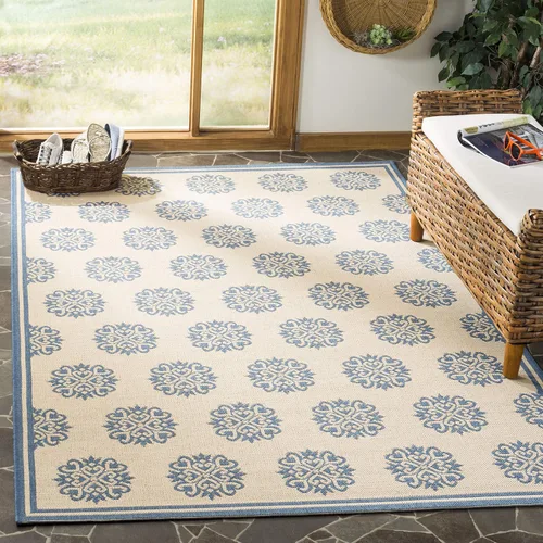 Vista 7 de SAFAVIEH Alfombra lavable al aire libre Linden Collection – 6 pies 7 pulgadas, cuadrada, aguamarina y crema, no desprende pelusa y fácil de limpiar