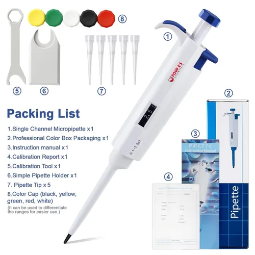 Vista 5 de FOUR E'S SCIENTIFIC Pipeteta de un solo canal, micropipeta de volumen variable ajustable de alta precisión para laboratorio (0.1-2.5 uL)