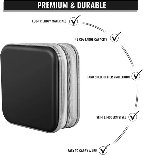Vista 3 de Estuche para CD/DVD, 48 Capacidad, Negro, Plástico, Portátil, Ligero