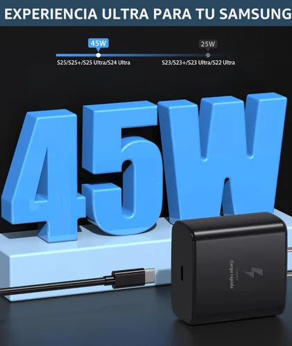 Vista 2 de Cargador súper rápido USB C de 45 W, cargador de teléfono Android de carga rápida de 45 W, compatible con Samsung Galaxy S25 Negro-6ft-1pack