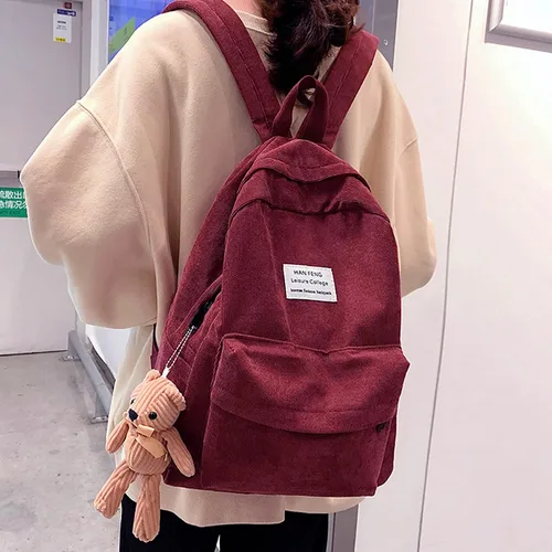 Vista 2 de Lobagve Mochila escolar de pana, mochila grande para universidad, mochila para computadora portátil, mochila de viaje para niña y niño, 6389 rojo