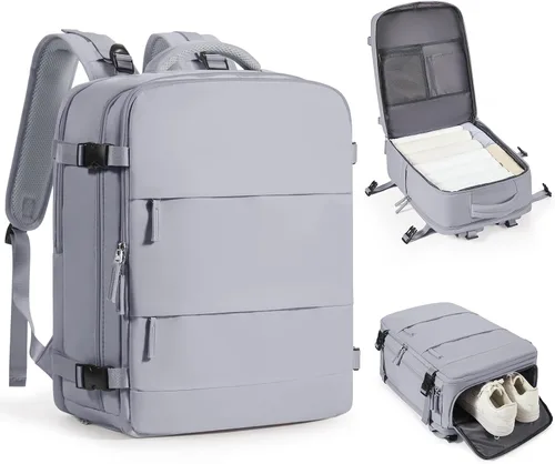 Vista 51 de Mochila de viaje grande, bolsa de mano, aprobada para aviones, para artículos personales, para hombre o mujer, color beige con marrón